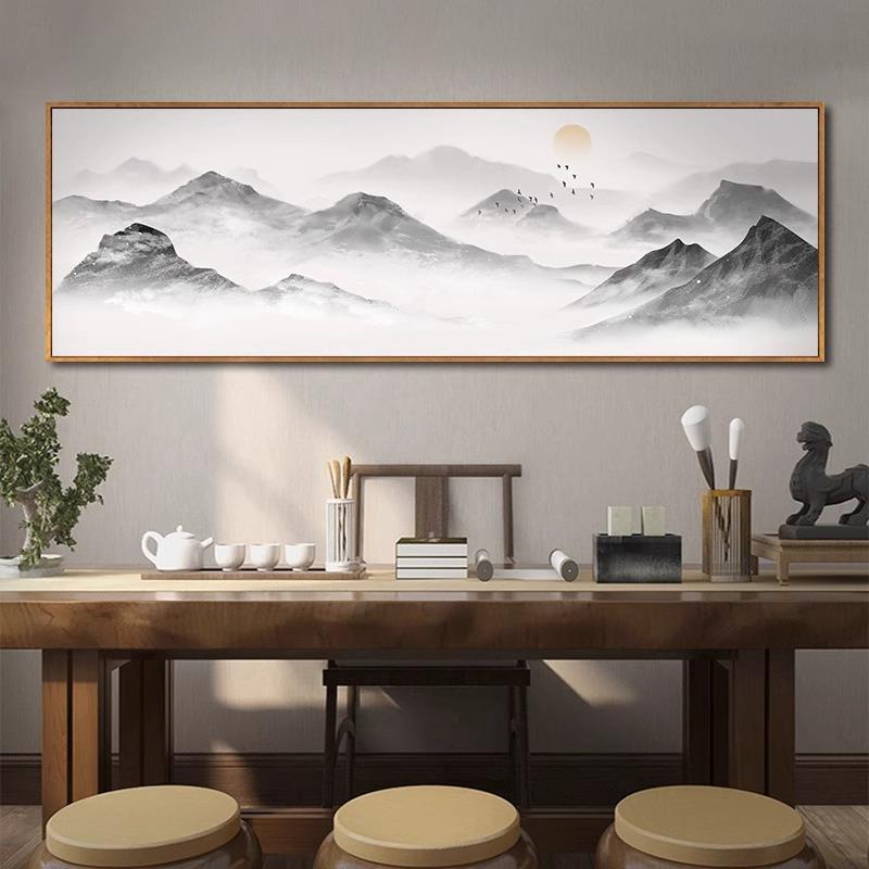 新中式禅意茶室装饰画客厅沙发背景墙挂画靠山图山水画办公室壁画