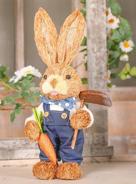 草编小兔子摆件卡通可爱动物装饰幼儿园花园庭院户外摆设家居饰品