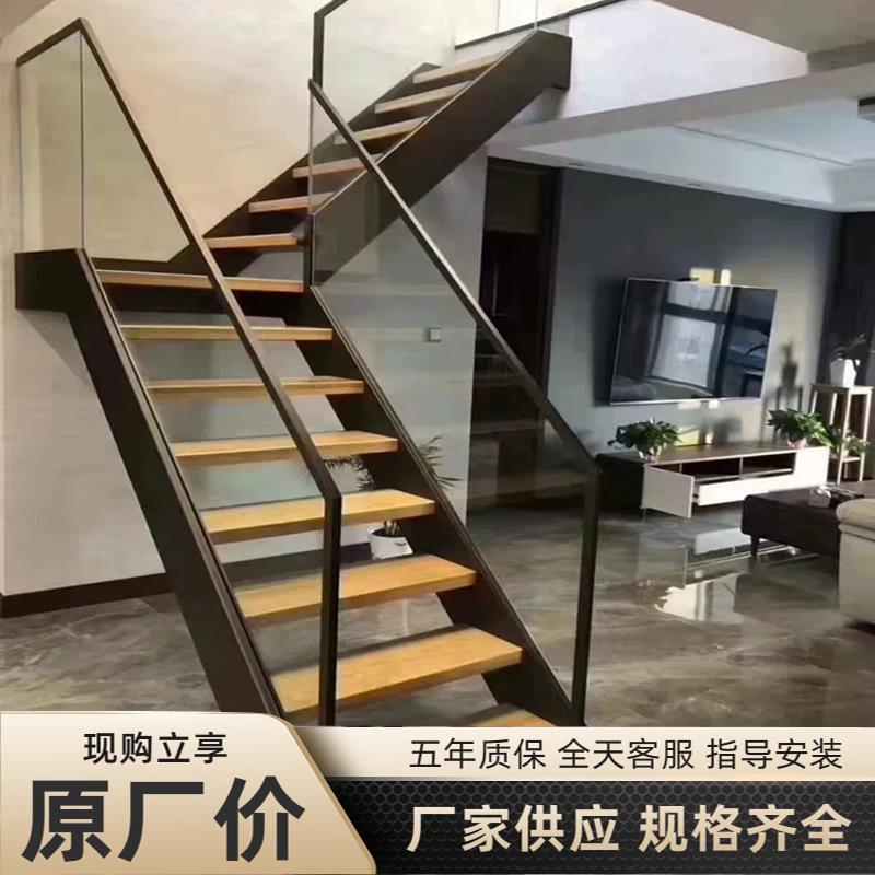 整体钢木玻璃楼梯厂家定制阁楼loft家用楼梯双梁梯复式室内玻璃木