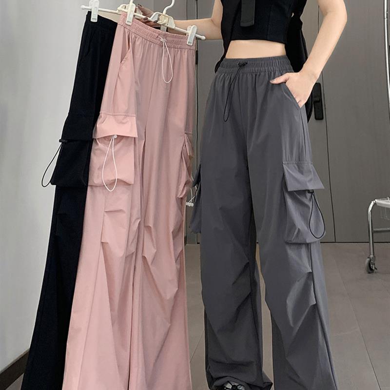 速干工装裤女夏季薄2025新款宽松阔腿小个子户外登山冲锋运动裤子