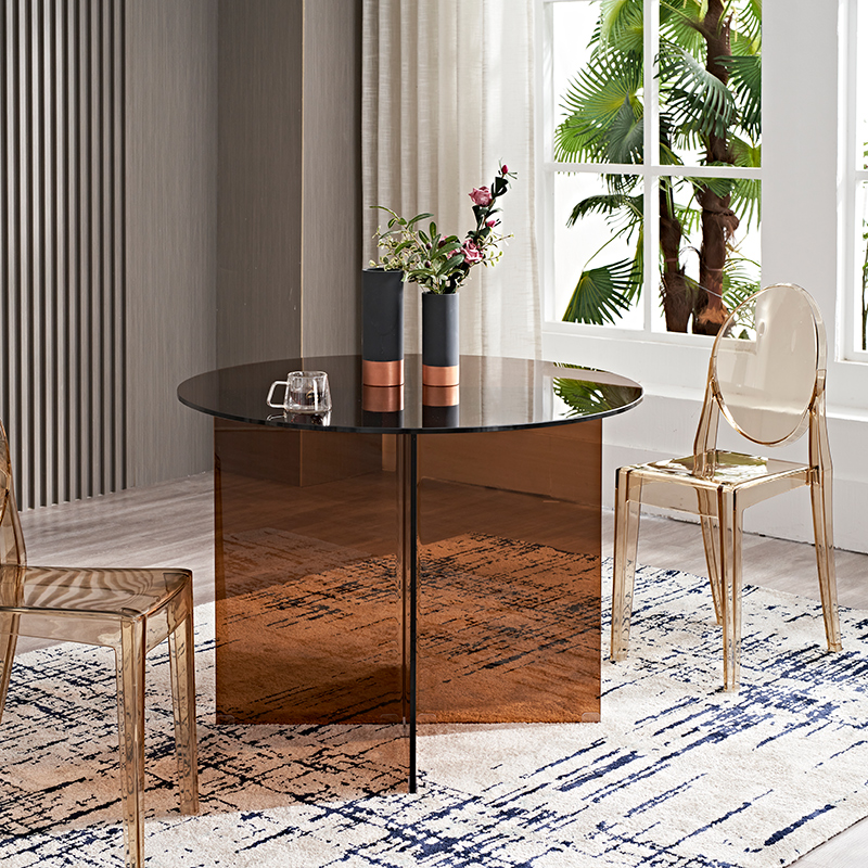 圆形钢化玻璃餐桌小户型饭桌简约现代洽谈桌椅展厅商铺会客接待桌