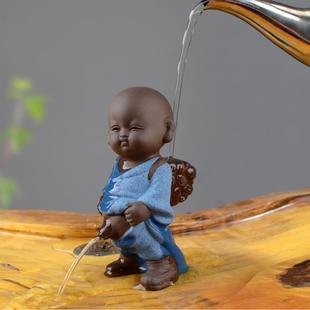 紫砂茶宠喷水尿童摆件精品创意小和尚可养茶艺茶盘茶具配件 宇轩