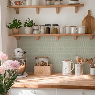 春日迟迟| 法式覆古厨房墙面翻新贴纸防水加厚氛围感瓷砖贴纸画自