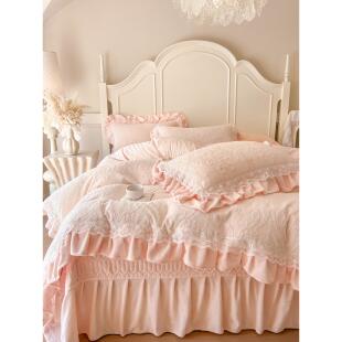 法式风A类牛奶绒四件套夹棉床盖珊瑚绒被套冬季加厚保暖床上用品4