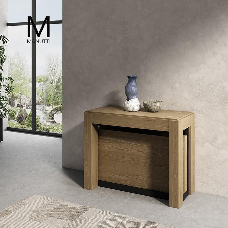 manuti实木折叠伸缩餐桌可抽拉伸家用小户型诧寂风岛台隐形饭桌椅