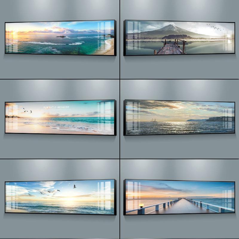 现代大海风景日出朝霞栈桥主卧室床头装饰画客厅办公室背景墙挂画
