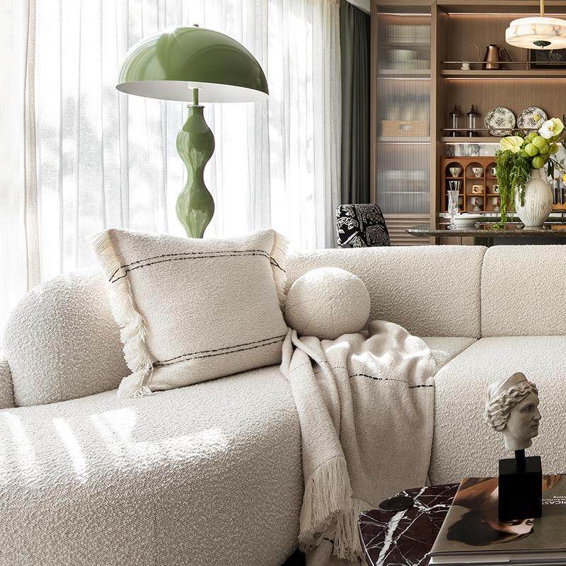 BUZAI 现代极简抱枕棉麻加厚靠垫 法式客厅沙发靠枕 白色小众设计