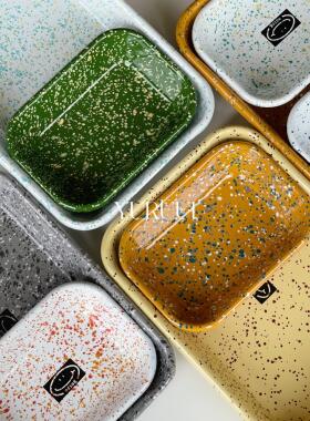 [YURUUI设计师]韩国Eding搪瓷泼墨彩色方形烤盘深盘备菜盘餐盘