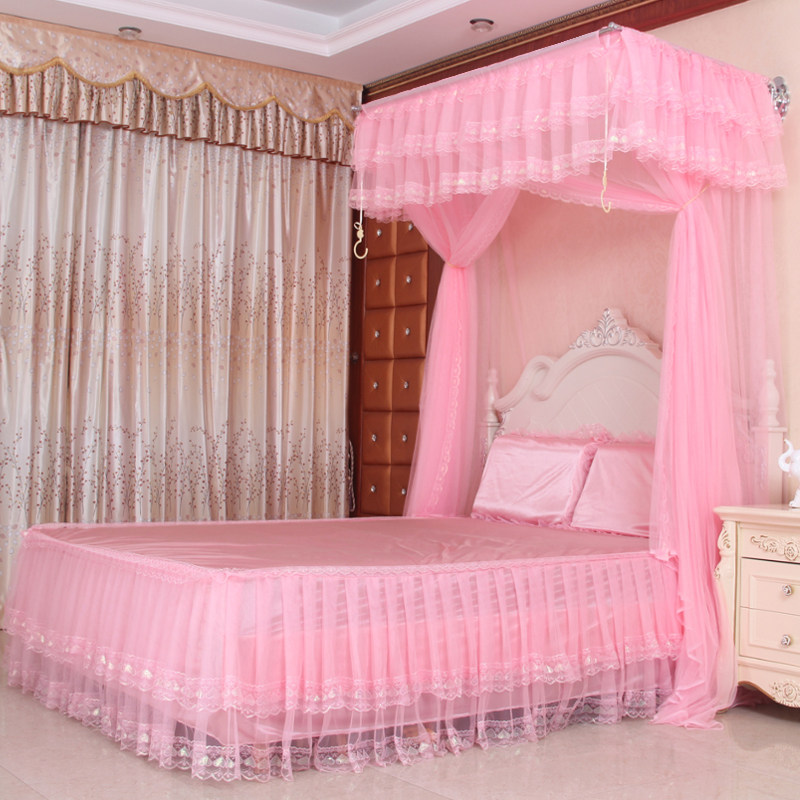 钓鱼杆伸缩【装墙】不锈钢落地加密方顶宫廷公主三开门蚊帐1.51.8