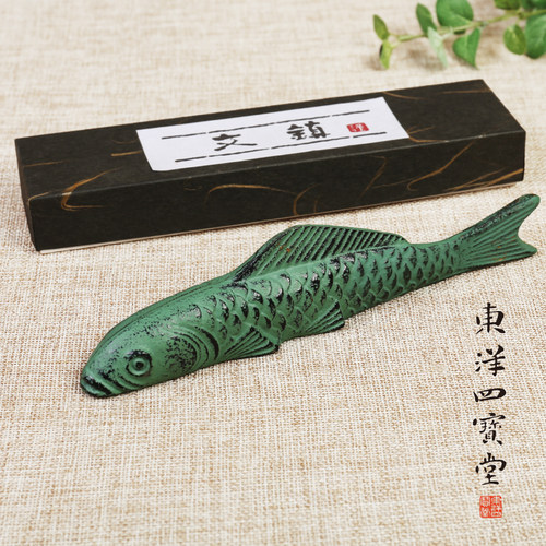 【2件9折】鲤鱼镇纸镇尺 创意金属摆件笔搁 可爱书法学生初学者