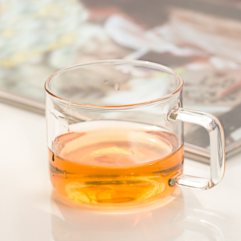 恒福喝茶玻璃小茶杯家用功夫茶具套装透明水杯主人杯带把品茗杯