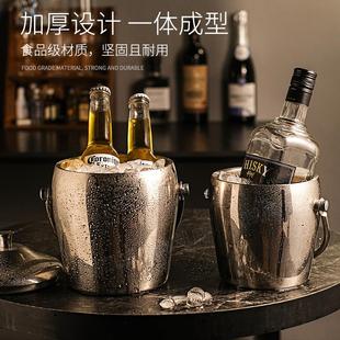 冰块家用红酒香槟桶高级感储冰保温桶带盖存放桶 双层不锈钢冰桶装