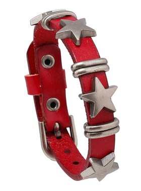 欧美跨境热销男士饰品个性街头朋克风五角星复古牛皮手.链创意手