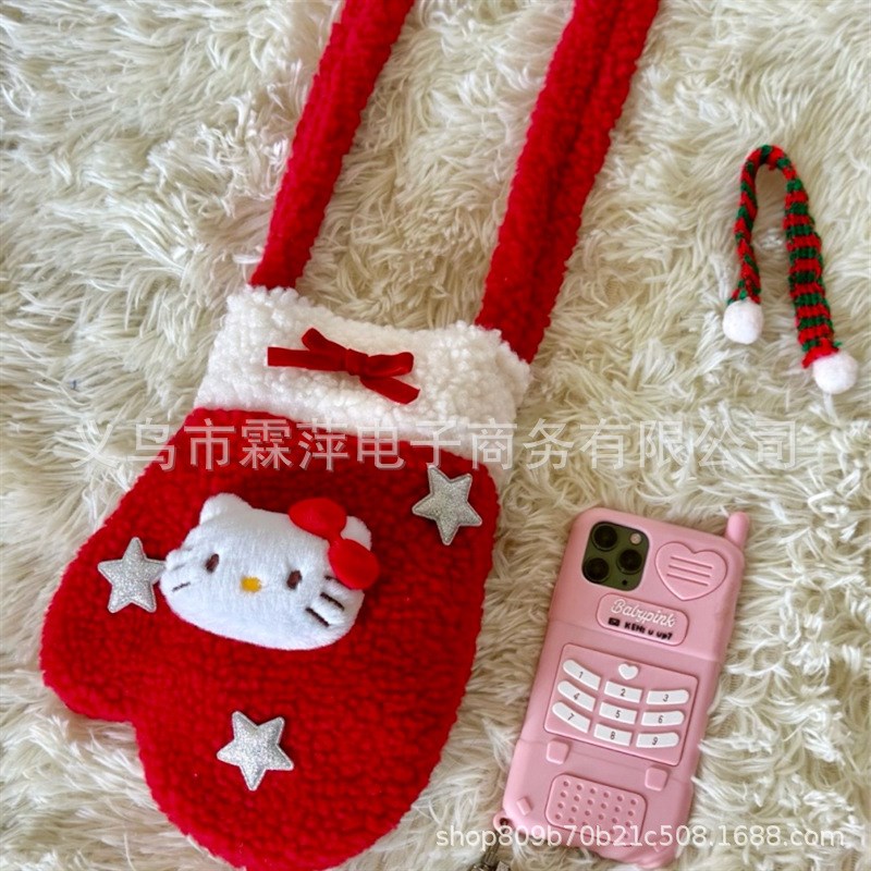 圣诞新年kt猫手套包斜挎春节拜年网红姐妹学H生毛绒冬季helloKitt