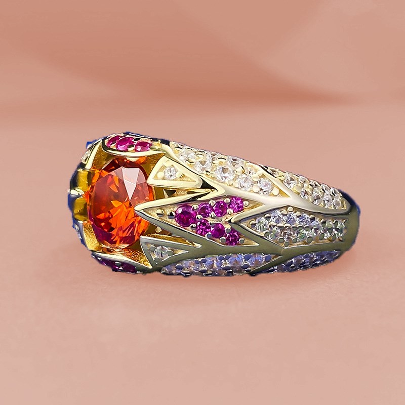 珠宝 直播款S925银6.5mm圆形芬达橙戒指一克拉豪.华百搭女款