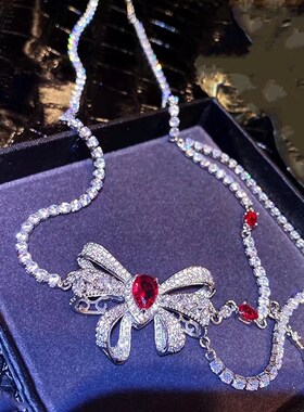 高级感镶钻挂坠蝴蝶结吊坠项链颈饰锁I骨链小众设计轻奢高级感潮