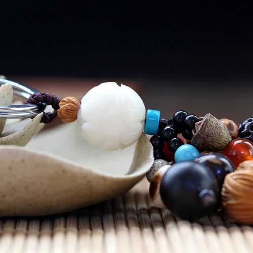 菩提子钥匙扣 莲花白菩提 手工串制 汽车钥匙O链圈 车挂件厂家