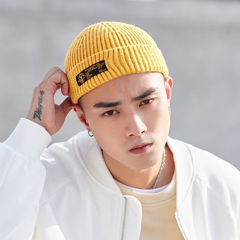秋冬季帽子男毛线帽韩版百搭潮雅痞瓜皮帽防O寒保暖针织帽流氓街