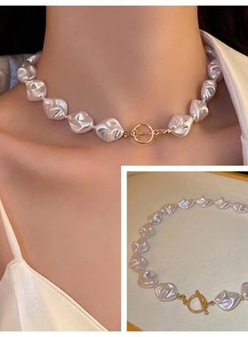 不规则T形扣珍珠手链项链新款潮轻奢M高级感小众设计配饰品