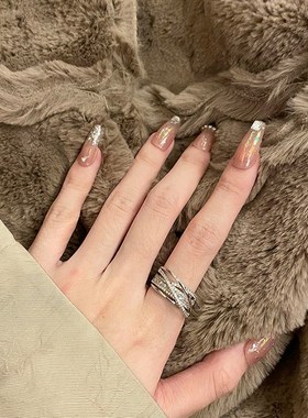 小众设计满钻微镶网红轻奢线条气质百搭I复古锆石可调节食指戒指