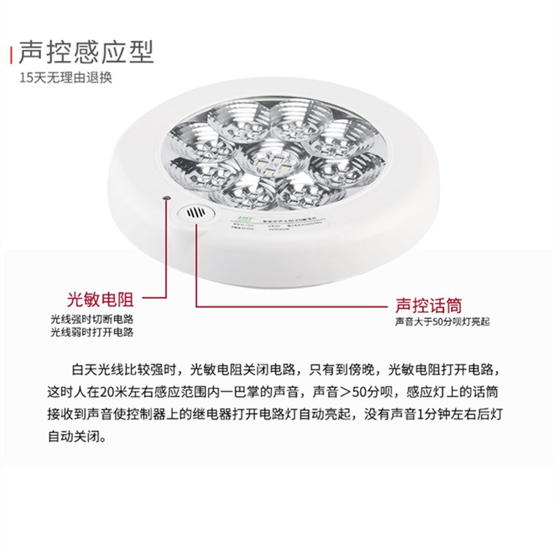 led人体感应灯楼道吸顶灯 声控灯过道光控灯P红外线楼梯阳台车库