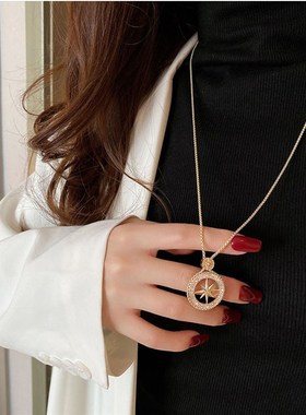 韩版精致闪钻八芒星项链女轻奢小众设计J感毛衣链气质长款秋冬配
