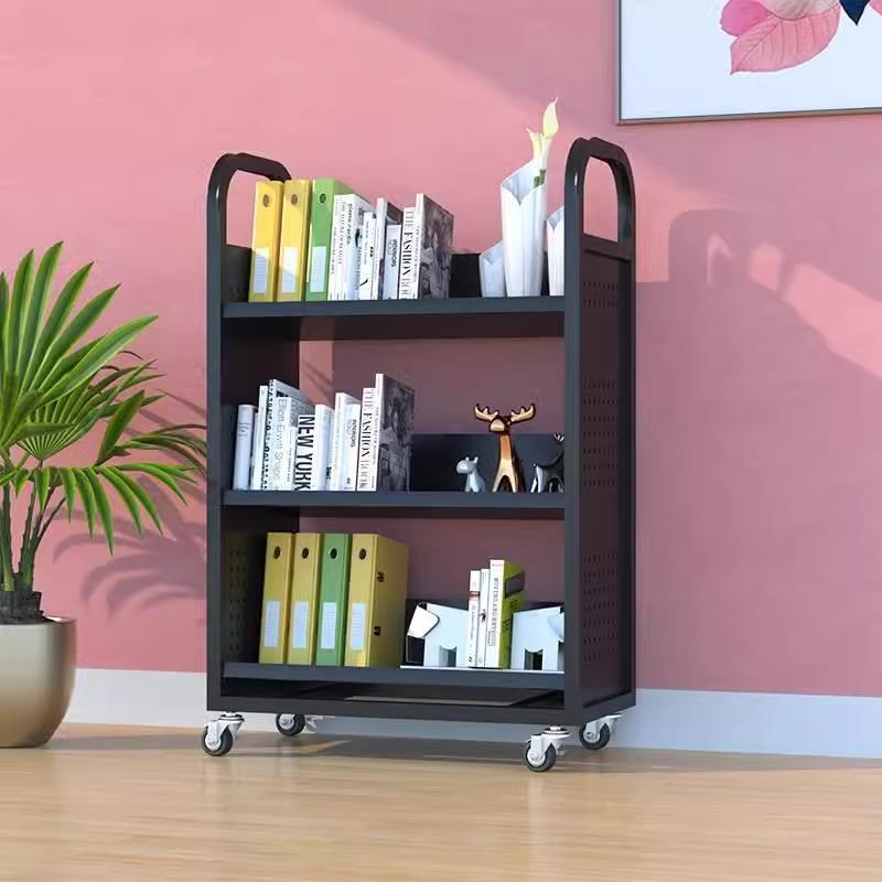 图书馆书车二层平板三层V型W型可移动还书车档案室专用静音小推车
