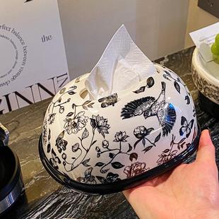 轻奢复古陶瓷纸巾盒客厅高档弹簧抽纸盒高颜值家用餐桌纸巾盒摆件