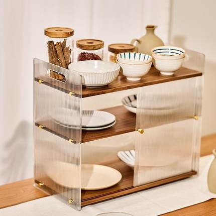 实木桌面收纳盒家用餐桌碗盘置物架台面防尘厨房储物柜水杯茶具架