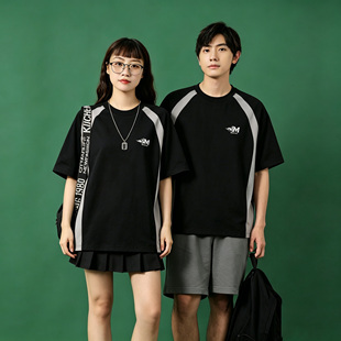 Mistwalk潮牌美式撞色拼接短袖圆领t恤男女夏季宽松休闲百搭上衣