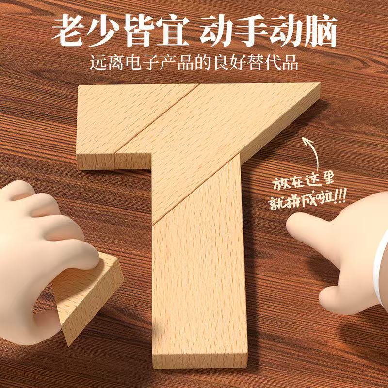 【挑战智力100关】益智木制平面几何拼图教具四巧板脑力开发创意