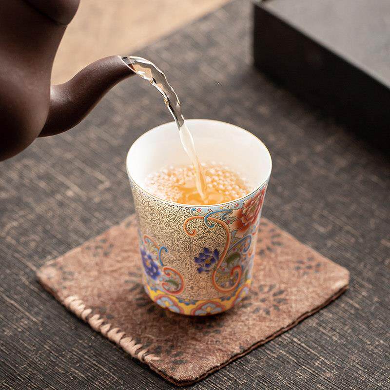 景德镇银掐丝宫廷风主人杯高档个人专用品茗杯陶瓷建盏茶杯主人杯