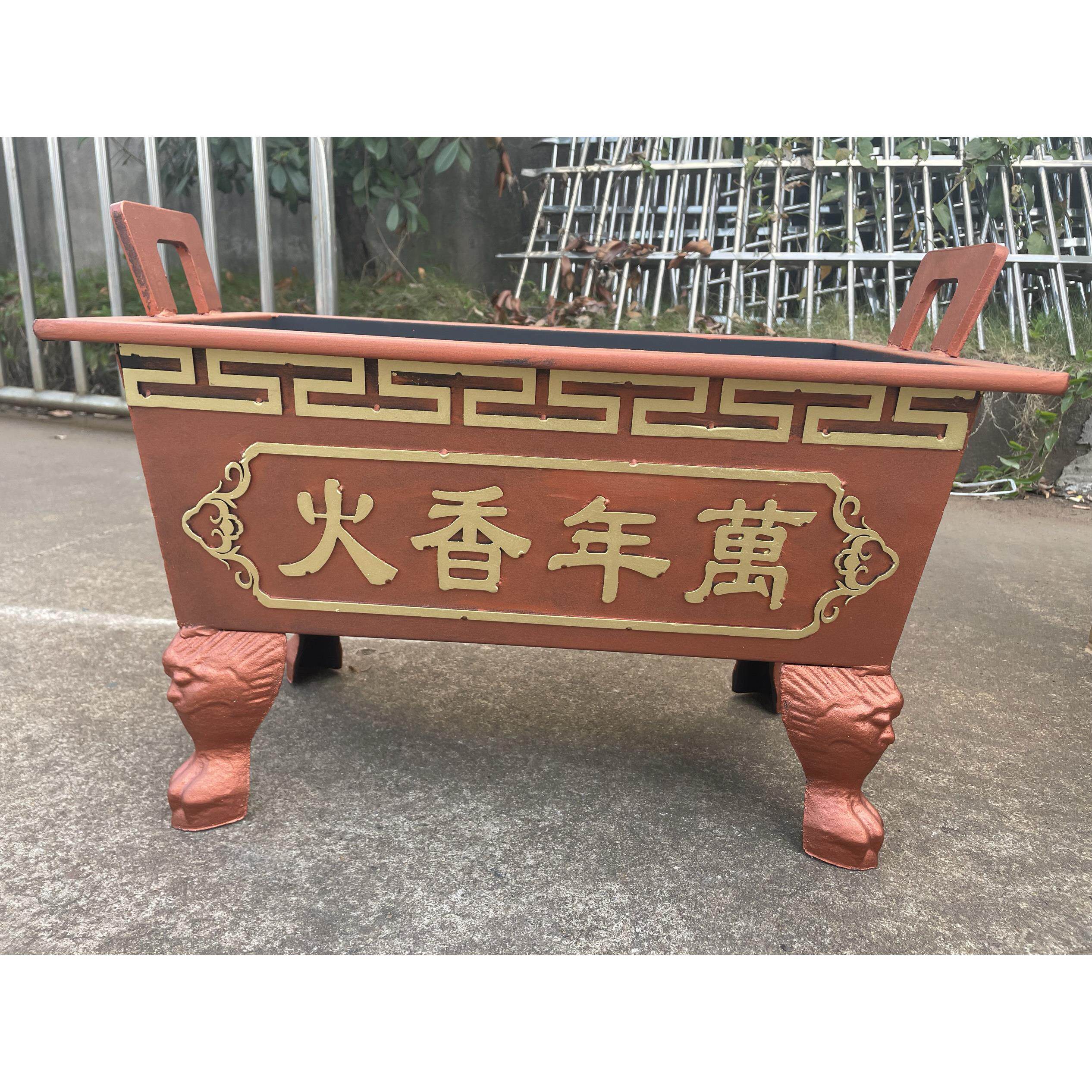 寺庙铸铁镀锌板合制香炉祠堂道观长方形烧插香焚纸炉家用四方炉鼎