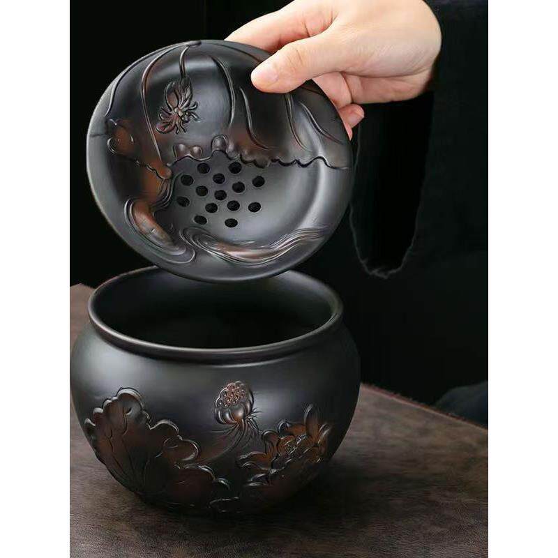 建水紫陶茶渣缸水盂茶洗茶渣分离废水缸茶桌家用大号水缸茶渣过滤