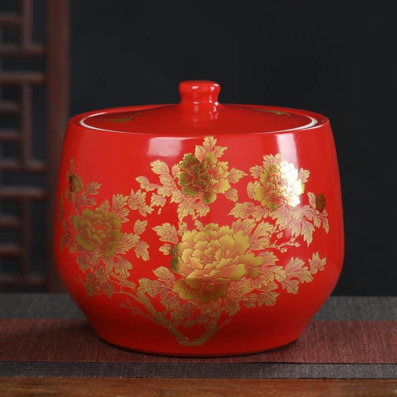 陶瓷米缸家用景德镇加厚储茶罐防潮防虫10/20/30斤带盖装米桶面缸