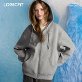 LOGICAT连帽开衫 卫衣基础百搭男女情侣装 贴布挺廓形休闲卫衣外套