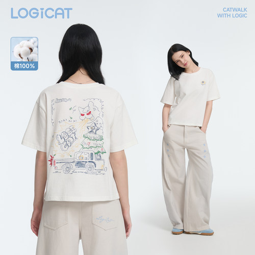 LOGICAT短袖刺绣2026新款趣味原创设计百搭内搭夏季宽松半袖T恤