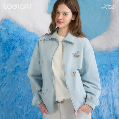 LOGICAT刺绣夹克轻薄短款宽松立领拉链上衣小清新休闲百搭外套