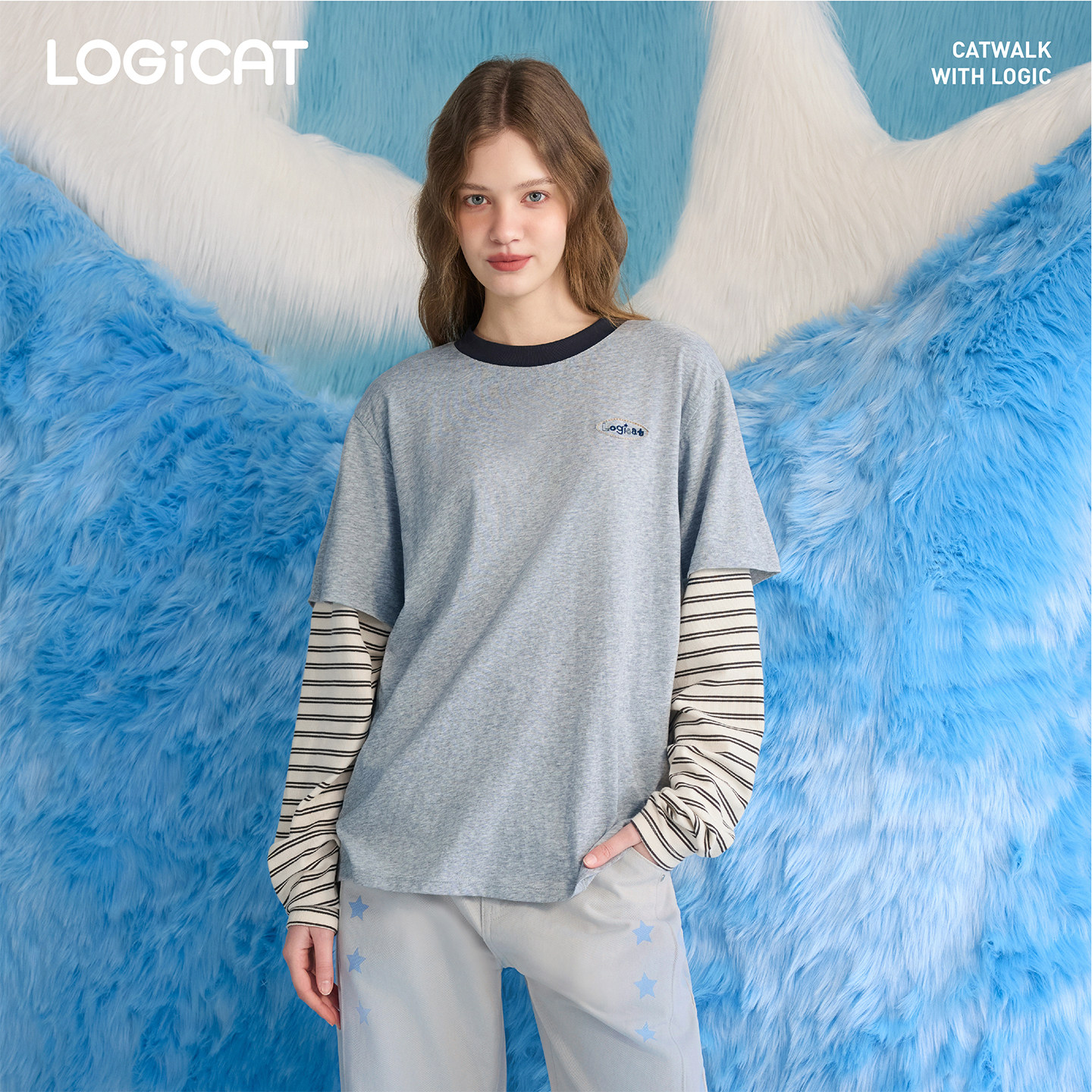 LOGICAT假两件长袖T恤舒适百搭男女情侣装时尚内搭条纹长袖上衣,女装/女士精品,卫衣/绒衫,淘宝优惠券,粉丝福利购,淘宝优惠卷