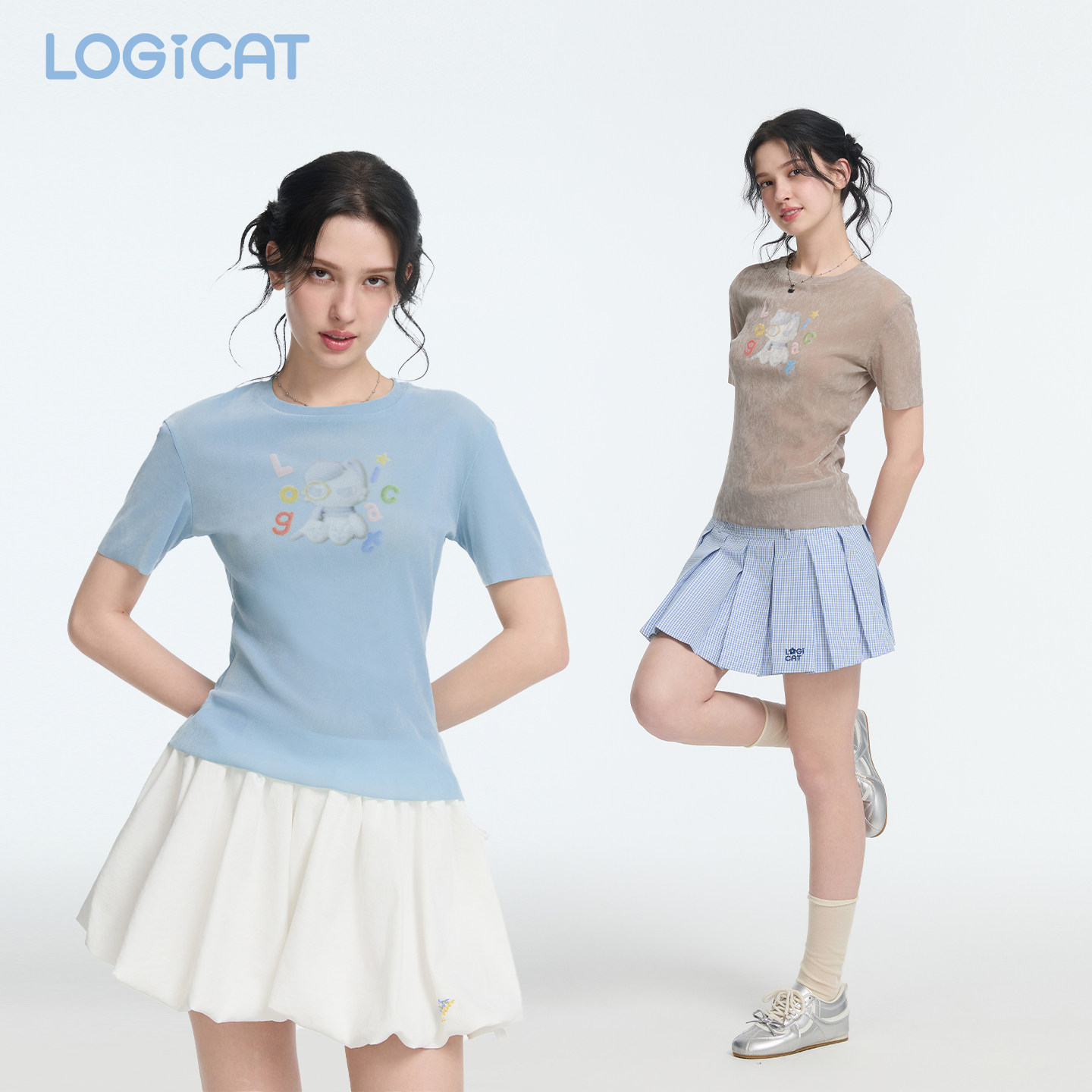 LOGICAT绒面短袖2026夏季新款光泽感亲肤复古印花显瘦修身圆领T恤