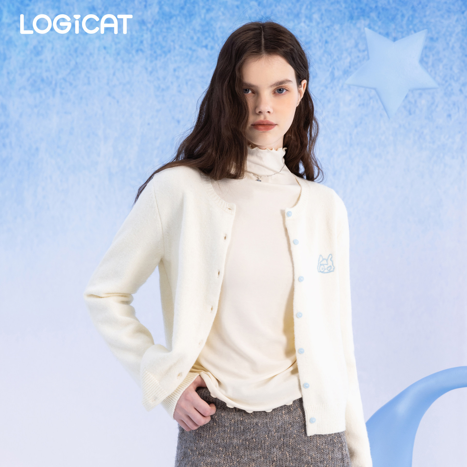 LOGICAT开衫毛衣舒适百搭慵懒显瘦圆领柔软甜美奶油初春针织外套