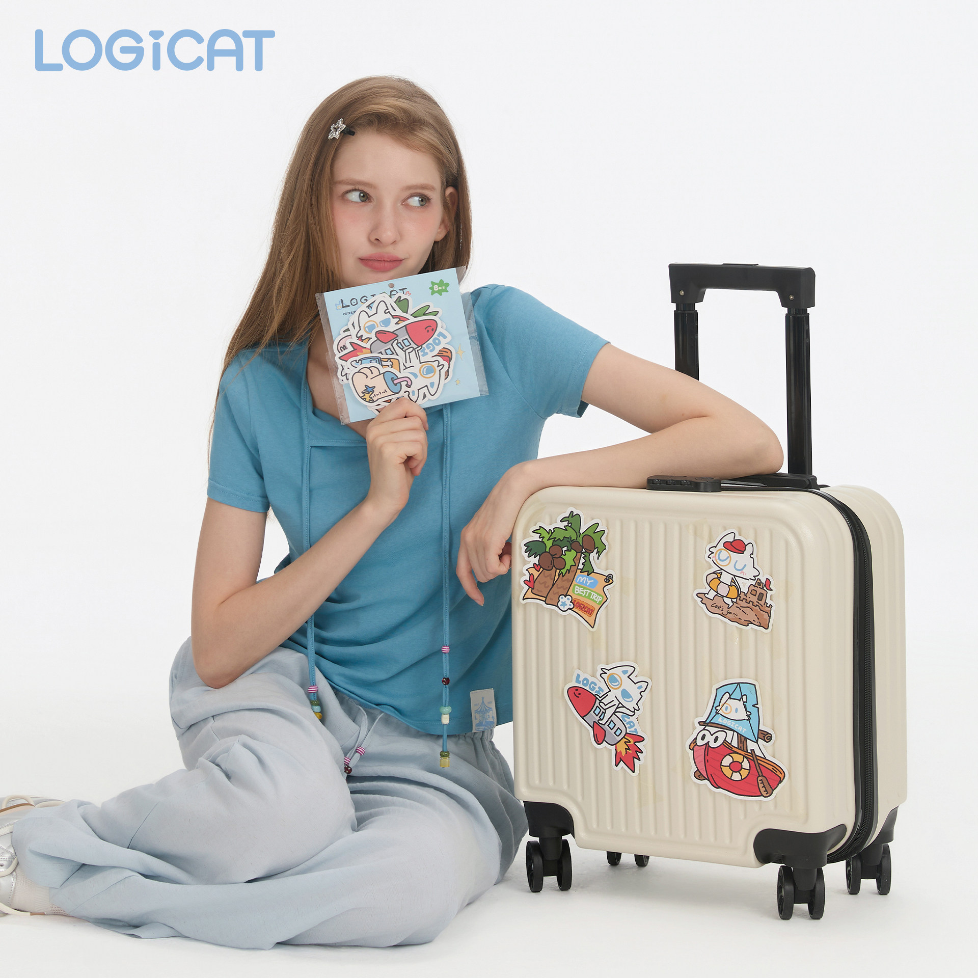 LOGICAT行李箱贴纸原创可爱旅行猫咪手账车贴pvc防水粘性强贴纸