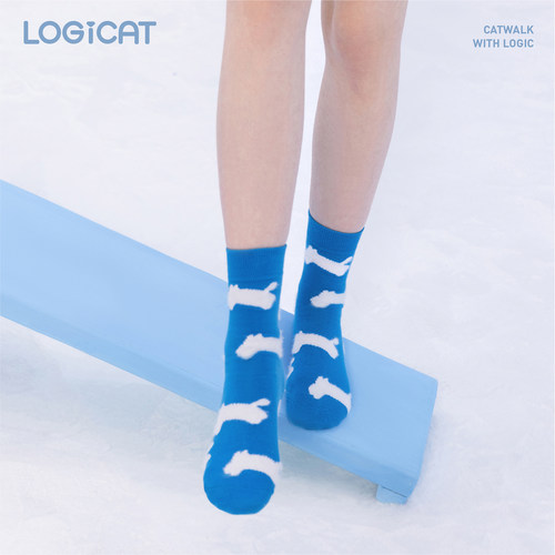 LOGICAT猫条袜子舒适百搭柔软可爱趣味猫条秋冬新款男女中筒袜