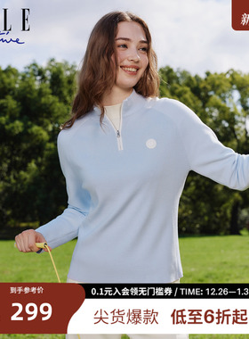 ELLE ACTIVE半开襟立领T恤衫25年秋款亲肤舒适保暖简约休闲上衣女