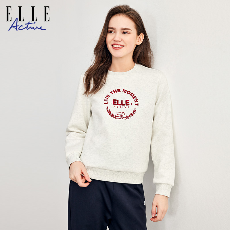ELLEACTIVE刺绣圆领运动卫衣女