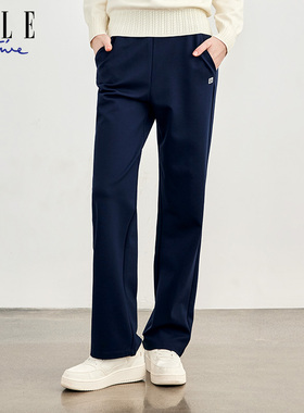 ELLE ACTIVE裤子女新款直筒运动长裤通勤休闲简约松紧腰舒适女裤