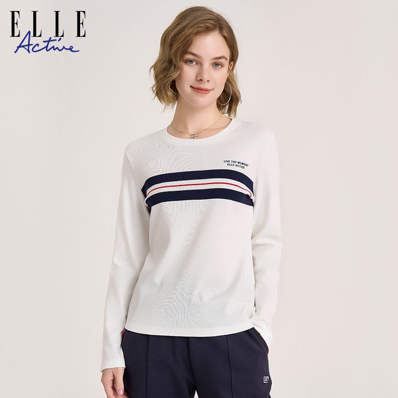 ELLEACTIVE女士条纹纯棉长袖T恤