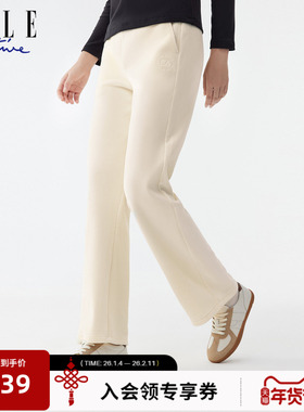ELLE ACTIVE加绒直筒裤25年秋款亲肤保暖灯芯绒长裤女阔腿休闲裤