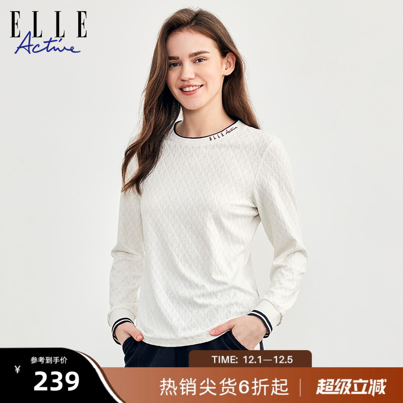 ELLEACTIVE女装休闲提花格子T恤