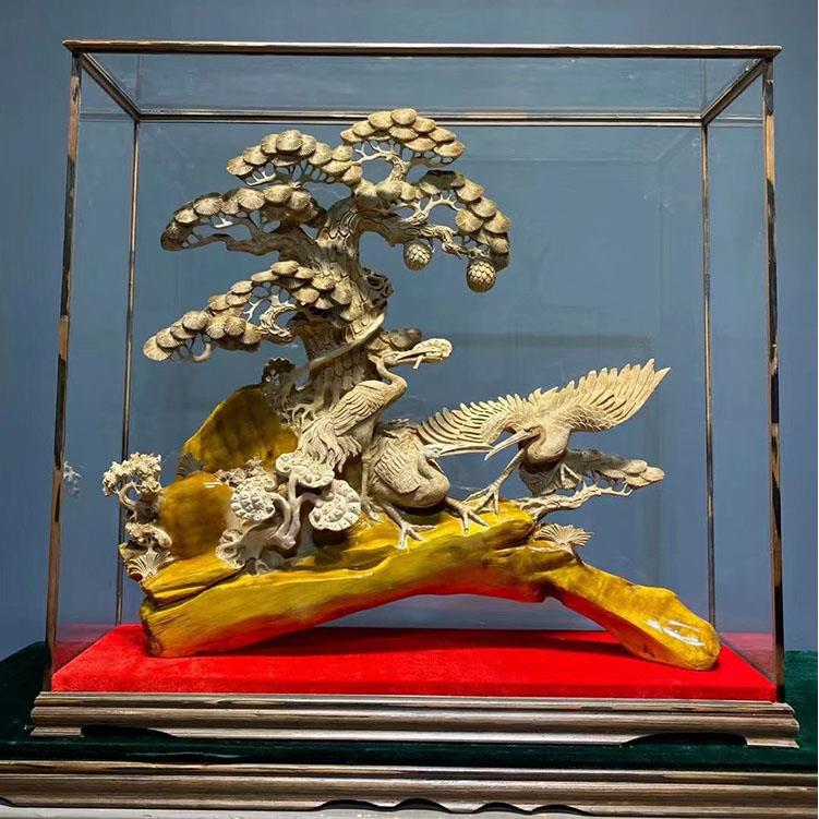 根雕摆件金丝楠木松鹤延年木雕摆件手工雕刻办公室家居工艺礼品摆